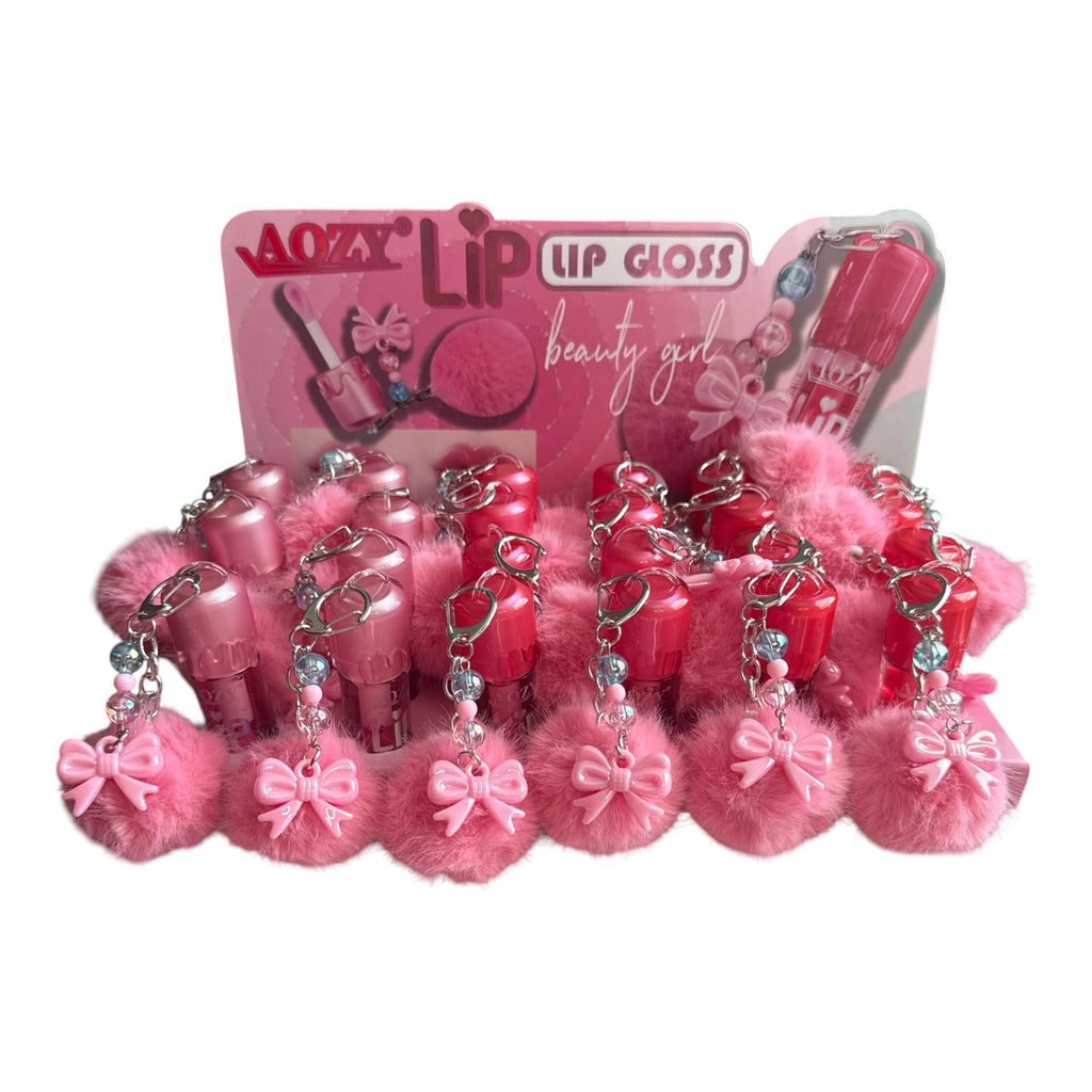 🎀 Lip Gloss Pom-Pom Keychain