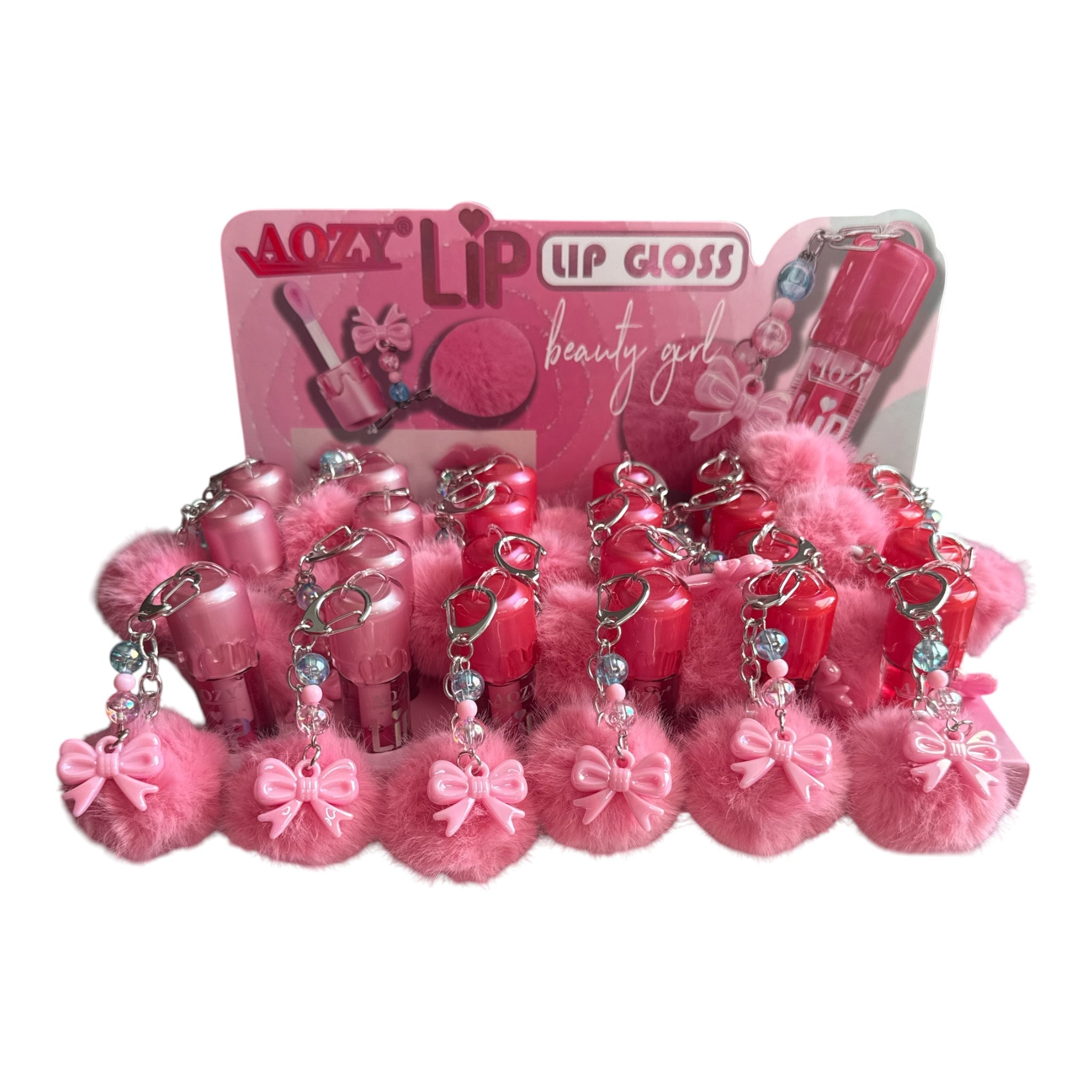 🎀 Lip Gloss Pom-Pom Keychain