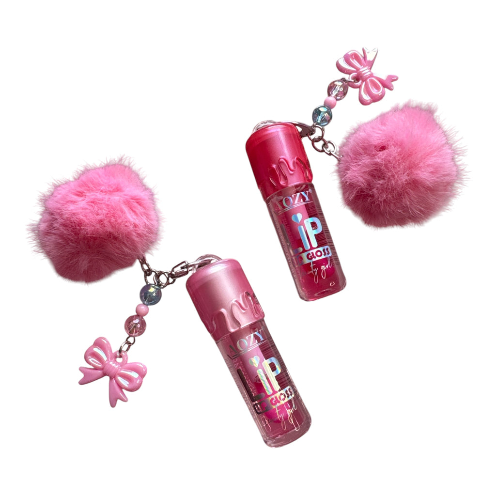 🎀 Lip Gloss Pom-Pom Keychain